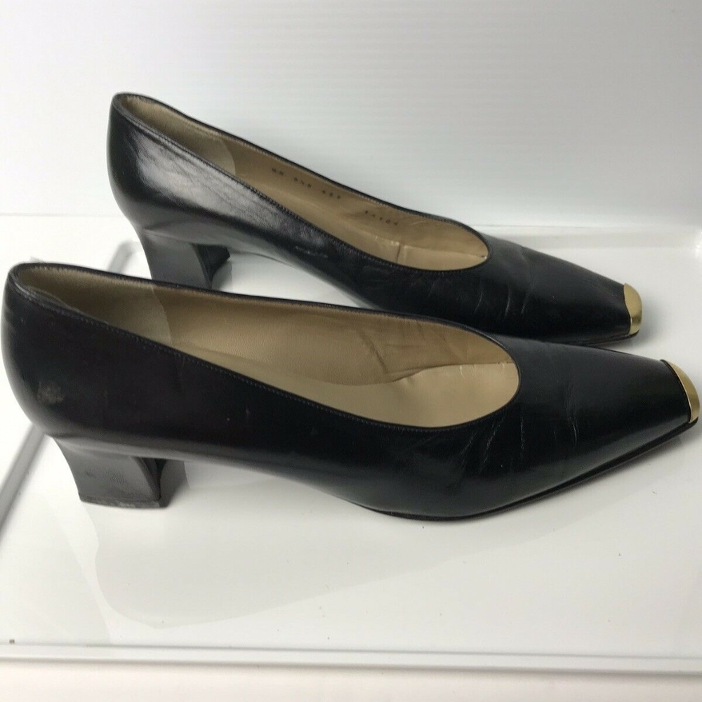 ST. JOHN Black Leather Square Toe Block Heels 9.5